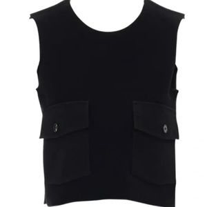 Victoria Beckham Crepe Dual Cargo Pocket Cross Strap Open Back Black Crop Top